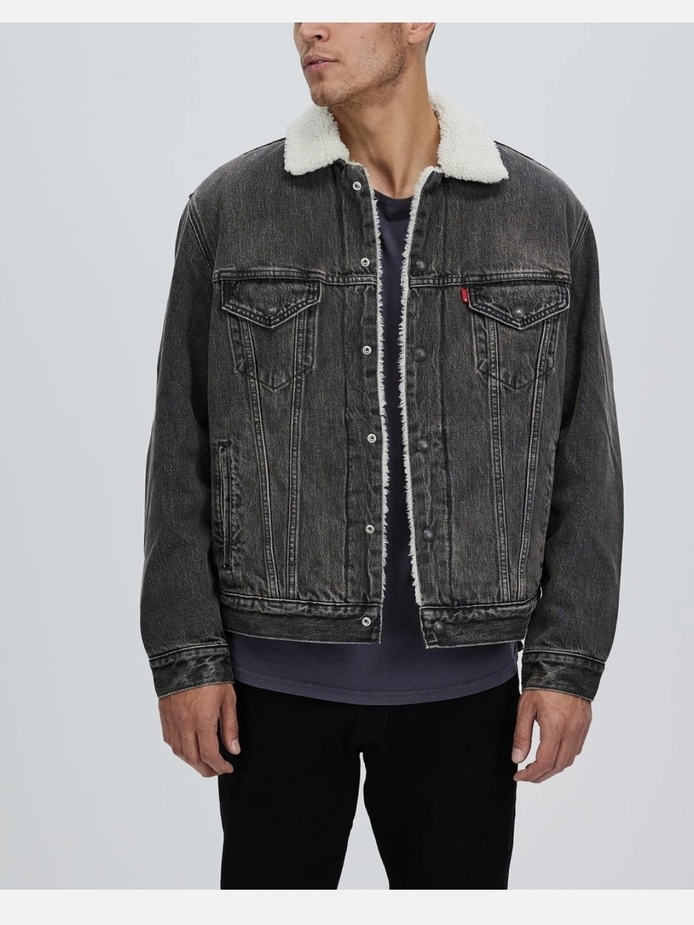 Levi's Men's Black Sherpa Collar Denim Jacket